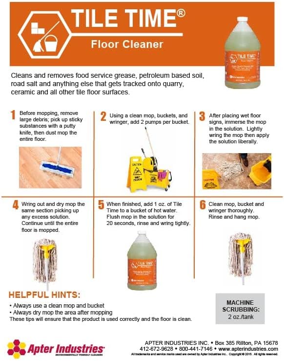 Tile Time Floor Cleaner, for Quarry, Ceramic, and All Other Flooring, Removes Oil, Grease, and Road Salt, No Scrubbing, 2oz. (1 Gallon)