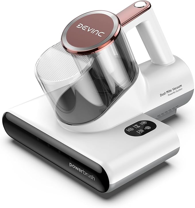 DEVINC Mattress Vacuum Cleaner, 16Kpa 650W Bed Vacuum Cleaner with 245nm UV-C Light& Ultrasonic, 140°F Heat, HEPA Filter, Versatile Handheld Vacuums for Bed, Sofa, Couch, Crib, Beige Corded