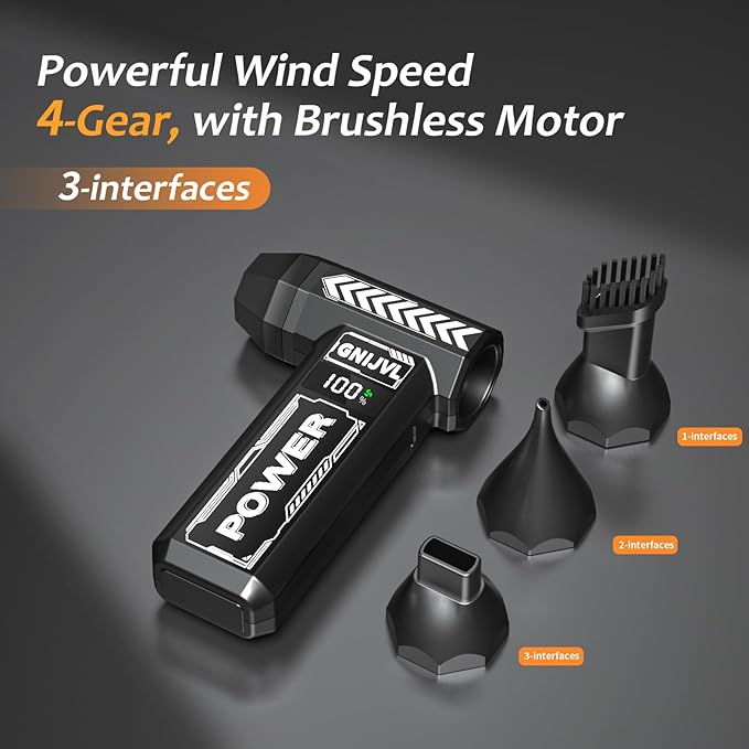Compressed Air Duster-, 150000RPM 4-Gear Adjustable Super Power Mini Blower Electric Air Duster with LED Light,One-tap Booster with 8000mAh Rechargeable Battery, for PC, Car, House, Outdoor