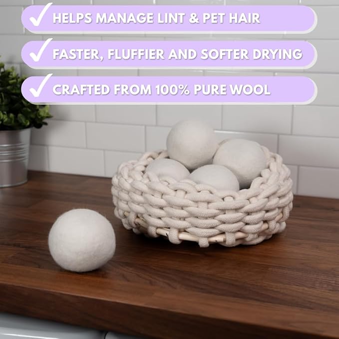 Lavender Scented Wool Dryer Balls – 6 XL Pack – Natural Fabric Softener, Reusable, Reduces Static, Reduces Wrinkles & Shortens Drying Time, Made W/Essential Oil, 100% Pure Wool