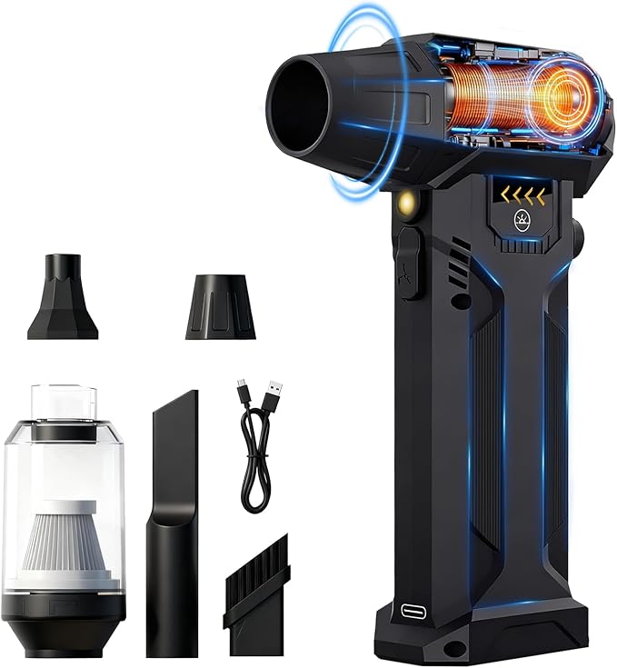 Electric Air Duster, 380000RPM High-Speed Compressed Air Blower, Replace Disposable Air Cans, Adjustable Speed for Key Board/PC/Car/Home/Outdoor, LED Light, Reusable（DC-5V）