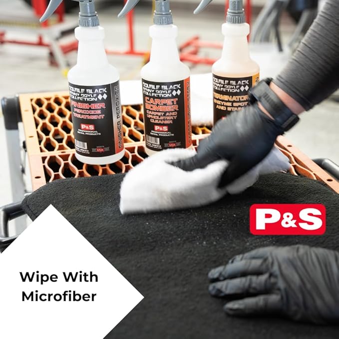 P&S Double Black Interior Cleaning Bundle – Terminator Enzyme Spot & Stain Remover + Finisher Peroxide Treatment, Professional Carpet, Upholstery & Odor Eliminator System (1 Gallon Each)
