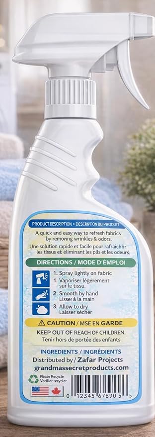 Grandma's Secret ReFresh N ReWear Spray - Instantly Removes Wrinkles & Odors - Wrinkle Release, Fabric Refresher Spray, Chlorine, Bleach and Toxin-Free - 16 Ounce
