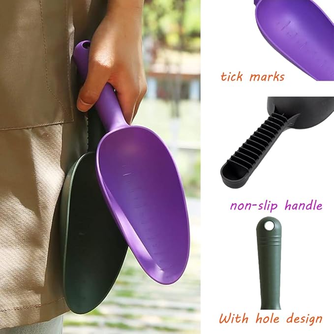 Plastic Garden Shovel Hand Trowel Tool Non-Slip Potting Soil Scoop Flowerpot Transplanting Digging Weeding Planting Cultivation 2 PCS