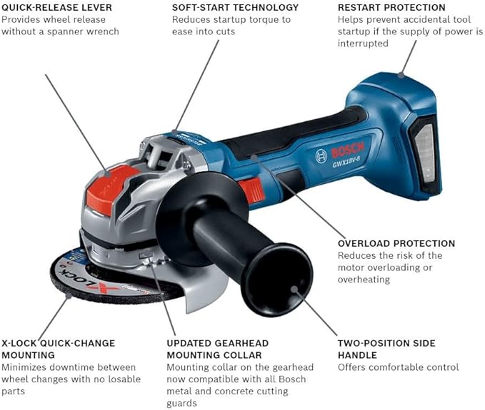 Bosch GWX18V-8N 18V X-LOCK Brushless 4-1/2 In. Angle Grinder with Slide Switch (Bare Tool)