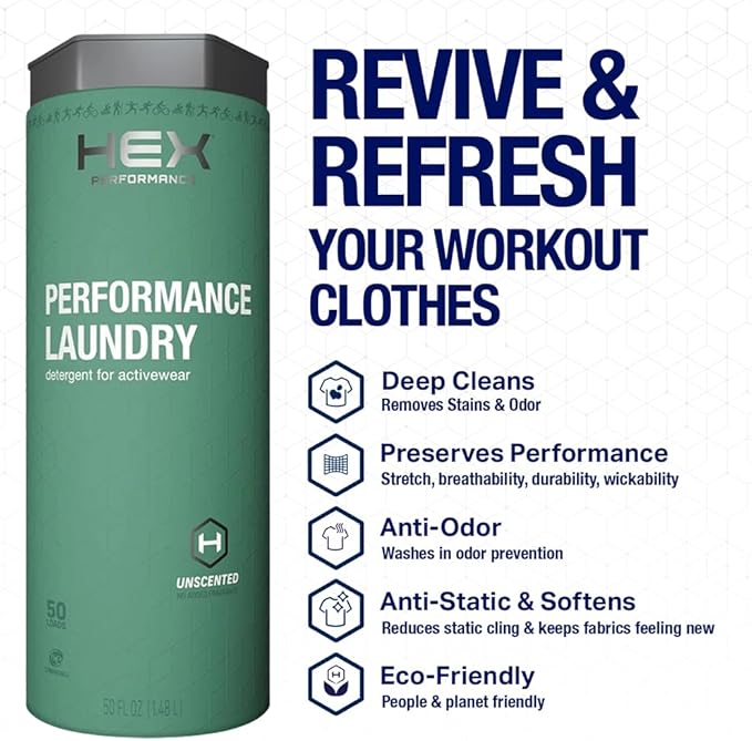 HEX Performance Laundry Detergent, Unscented, 100 Loads (Pack of 2) - Designed for Activewear, Eco-Friendly, Concentrated Formula