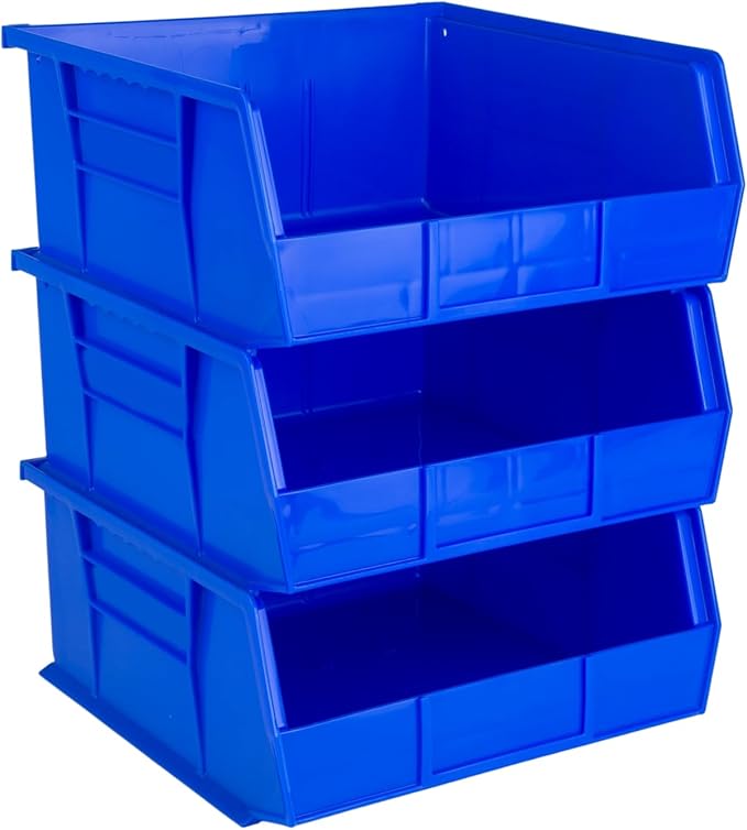 Hudson Exchange 11" x 11" x 5" (3 Pack) Plastic Stackable Storage Bin and Hanging Container, Blue