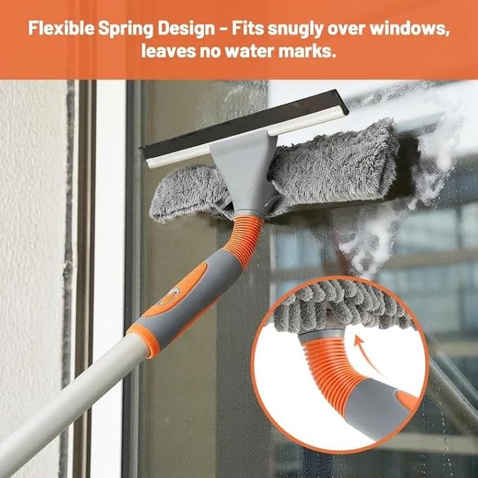Eazer Window Squeegee Cleaner Tool, 2-in-1 Window Cleaning Kit with 62'' Extension Pole, Window Washer Equipment for Cars, Indoor & Outdoor Glass - Includes 2 Microfiber Cloths