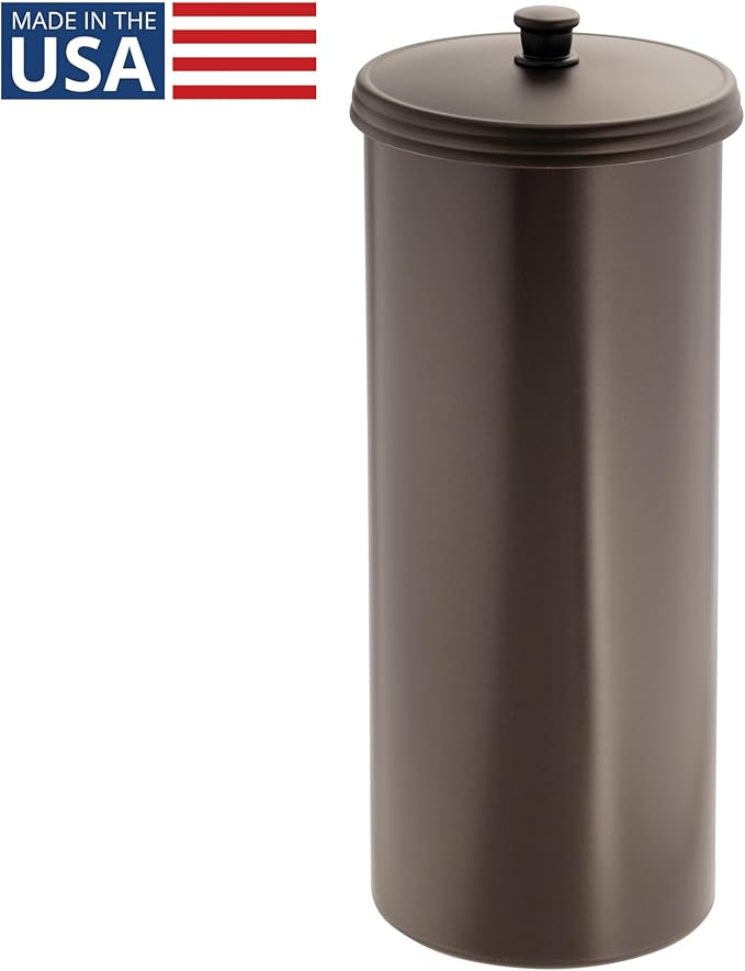 iDesign Freestanding Bathroom Toilet Paper Storage Holder with Lid for 3 Extra Rolls, Bronze