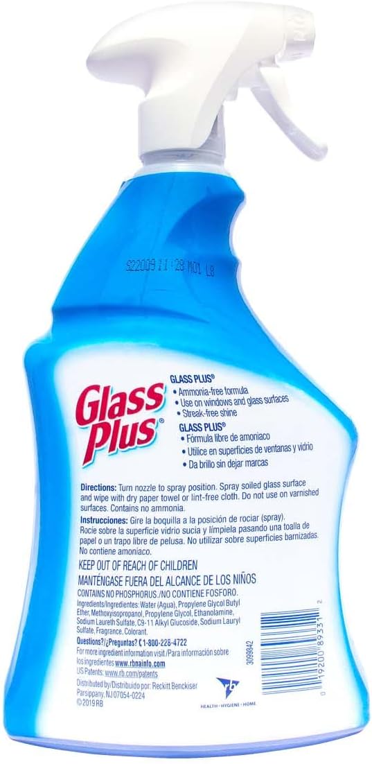 Glass Plus Glass Cleaner for Multi-Surface, 32 Fl Oz Bottle, (Pack of 4)