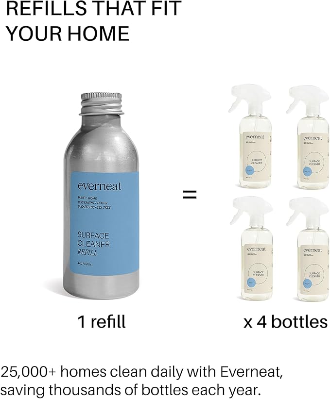 Everneat Surface Cleaner Concentrate (Refill) Purify / 4 Refills (4oz) | Aluminum Bottle…