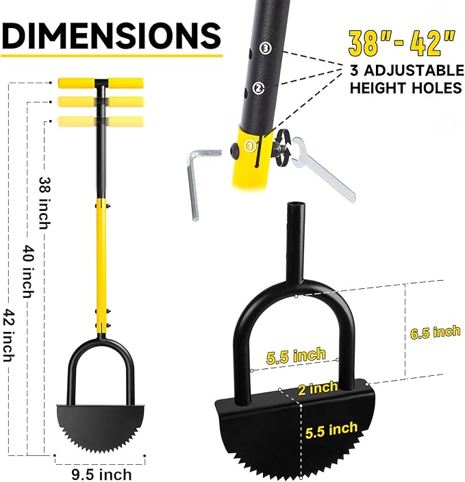 Manual Edger Lawn Tool with 38"-42" Adjustable Length, Saw-Tooth Border Edger with Wide Footplate Manganese Steel Blade, Garden Edging Tool for Flower Beds, Landscaping, Sidewalks, Yard