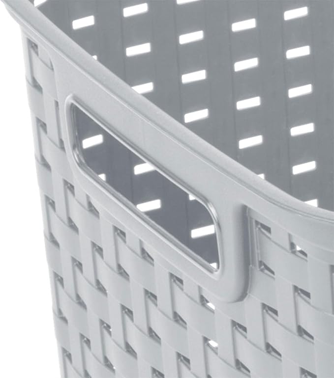 Sterilite 12-Pack Tall Weave Basket, Wicker-Style Plastic Open Storage Bin, Cement Gray - Multi-Purpose Decorative Organizer for Laundry Area, Shelves, Closets, Pantries, Living Rooms or Offices