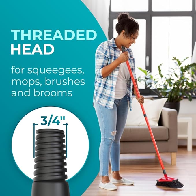 HeloMorSqueegee Broom Scrubbing Brush with Telescopic Long Handle for Garage, Patio, Deck, Tile and Shower (59 Inch (Metal Broom Handle))