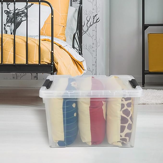 50 Quart Plastic Storage Container with Wheels, Clear Large Storage Bin, 4 Packs