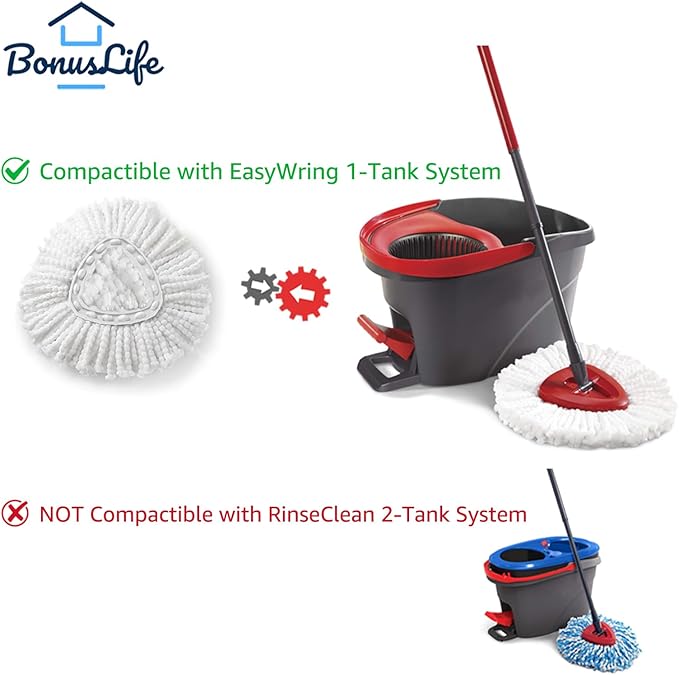 BonusLife 2-Pack Mop Head for O-Ceda EasyWrin Spin Mop Refill 1-Tank System Only Easy Cleaning Microfiber Replacement