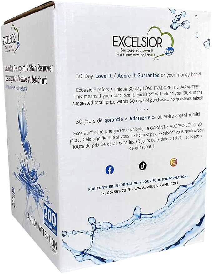 Excelsior - Laundry Detergent with Eco Bottle- Concentrated Liquid - Unscented, Biodegradable, Solvent, and Phosphate Free 3 Liter (1, Old Packaging)