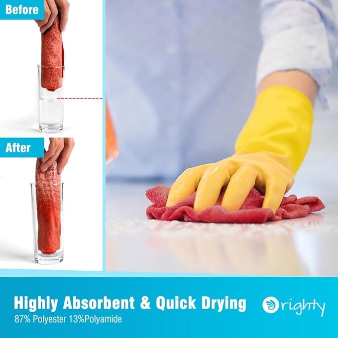 Orighty Microfiber Cleaning Cloth, 5 Pack Highly Absorbent Cleaning Rags, Household Cleaning Supplies, Reusable Lint Free Cloths Microfiber Rag for House, Kitchen, Car Care, 12x11 inch, Red