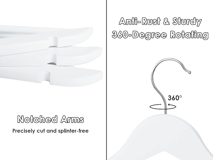 StorageWorks White Wooden Hangers 30 Pack, Heavy Duty Wood Hangers for Closet, Clothes Hangers for Coats, Bridesmaid Suits, Wedding Dress