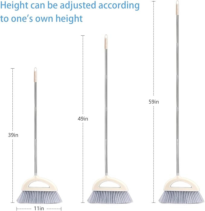 Angle Broom for Hardwood Floors - Soft Bristled Indoor & Kitchen Broom (Light Pink)