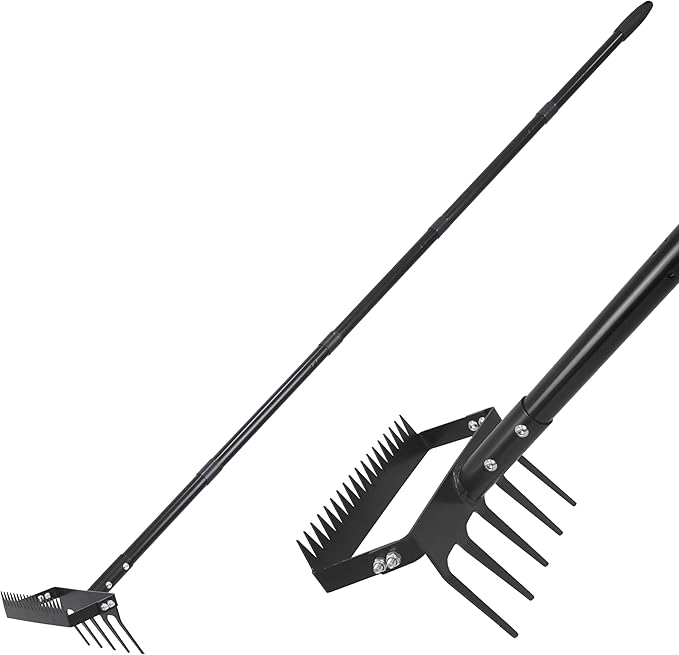 Gardzen 70" Garden Hoe for Weeding, Long Handle Hula Tool with Serrated Blade, Heavy Duty 2-in-1 Stirrup Scuffle Weeder, Cultivator Rake for Loosening Soil & Planting