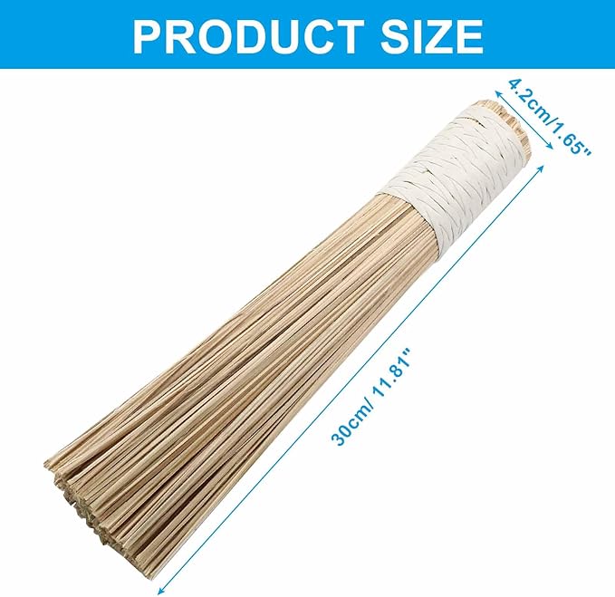 2 Pack Natural Bamboo Wok Brush 12-Inch Length, Traditional Kitchen Pan Cleaning Whisk Cleaning Brush Bamboo Scrubber (Flat Brush)