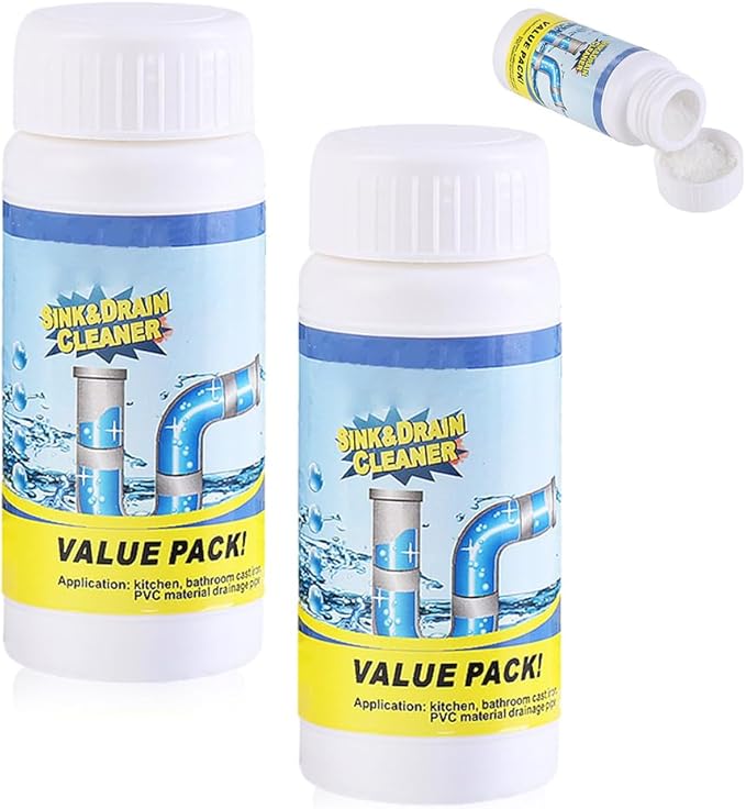 2026 Upgraded Sink Drain Cleaner, Multi-functional Sink and Drain Cleaner Powder Cleaning, Drains Foam Cleaner, Powerful Pipe Dredging Agent for Home Kitchen Toilet (2Pcs)