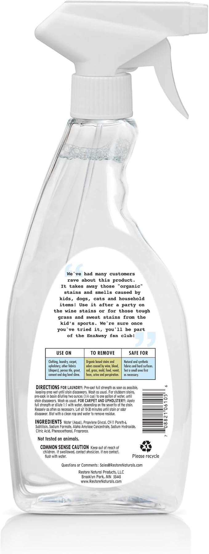 Restore Naturals Enzaway Carpet Spot Cleaner - 22oz - Pet Stain Remover Spray for Carpet - Gentle, Non-Toxic Stain Remover | Cruelty-Free | Made in USA - 2 Pack