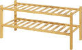 Kitsure Bamboo Wooden Shoe Rack for Closet - Stackable Shoe Organizer with Modular Structure, Space-Saving Shoe Shelf for Entryway, Living Room, Bedroom, 26.8" Wide - 2 Tiers, Natural