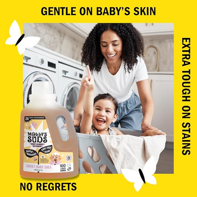 Molly's Suds Baby Liquid Laundry Detergent | Removes Formula, Poop & Spit-Up Stains | Extra Gentle for Infants, Babies, Toddlers (Sweet Baby Shea, 100 Loads)