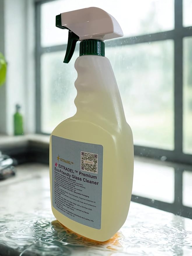 EXTRADEL™ Premium 32 fl oz Eco-Friendly Glass Cleaner, Plant-Based, Streak-Free, Light Naturally-Derived Scent, Biodegradable Spray