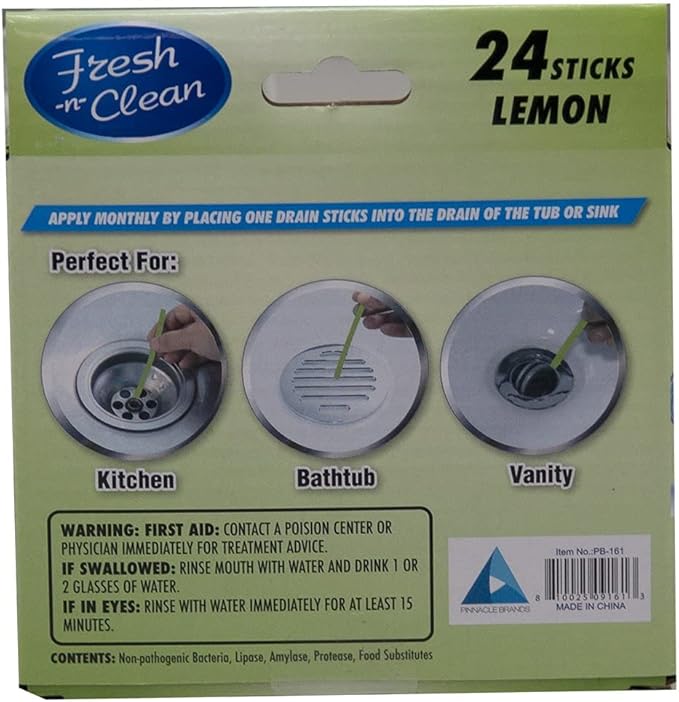 Fresh & Clean Drain Sticks - Lemon - 24 Sticks, Yellow
