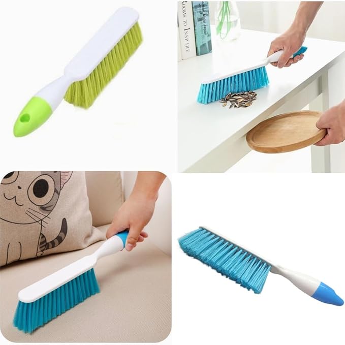 2 Pack Soft Bristle Bed Sheets Sweeping Cleaning Brush with Long Hand, Counter Duster for Debris Hair Remover Desk Quilt Sofa Furniture (Blue, Green)