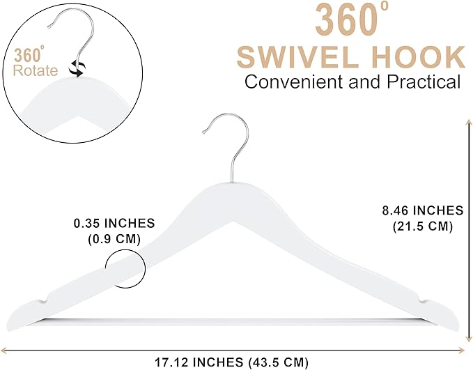 Utopia Home Premium Wooden Hangers 20 Pack - Durable & Slim Coat Hanger - Suit Hanger with 360-Degree Rotatable Hook - Wood Hangers with Shoulder Grooves (White Color)