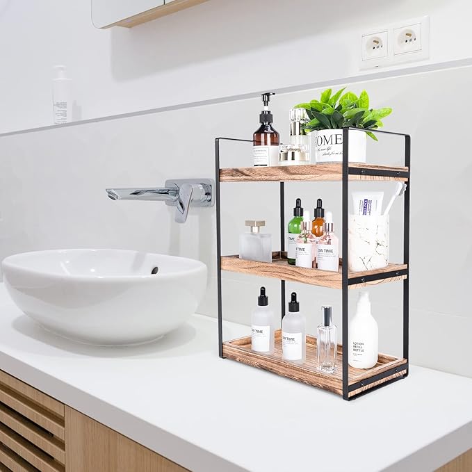 Giftacity 3-Tier Countertop Organizer for Bathroom Counter Stylish Wood Bathroom Vanity Organizer Shelf Storage - The Perfect Addition to Your Counter Decor