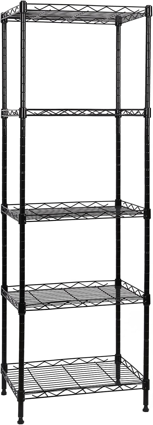 SUNLPH 5-Tier Wire Shelving Adjustable Shelves Unit Metal Storage Rack for Laundry Bathroom Kitchen Pantry Closet Organization (Black, 16.6" L x 11.4" W x 49.1" H)