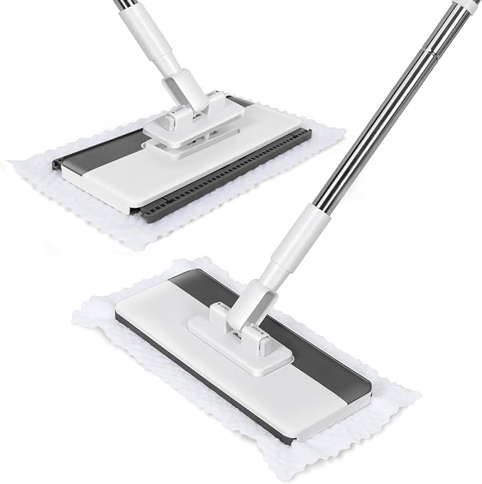 Mini Sweeper Mop,Masthome Reusable Clamp Mop with 50 " Stainless Steel Handle,1 Second Installation,Compatible with Swiffer Pads,Flat Dust Mops for House Wall, Windows, Corners - 1 Sweeping Cloth