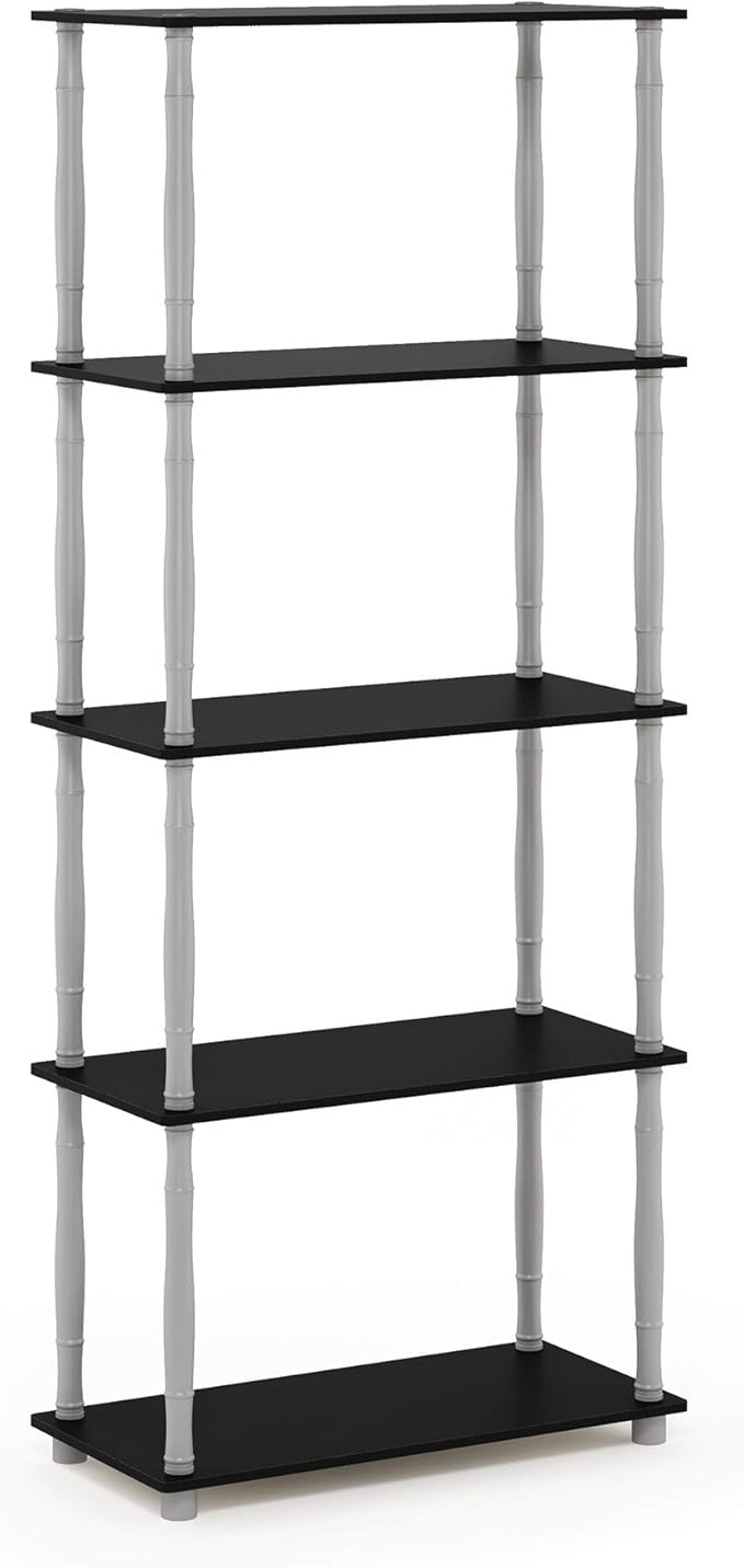 Furinno Turn-N-Tube 5-Tier Multipurpose Shelf / Display Rack / Storage Shelf / Bookshelf, Classic Tubes, Black/Grey