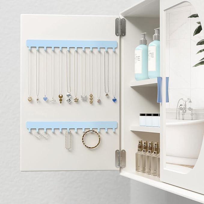 bussdis Necklace Organizer Wall Mount: Wall Necklace Hanger with Hooks for Tangle-Free Storage – Easy Access Wall Mounted Necklace Holder for Jewelry Display, Baby Blue
