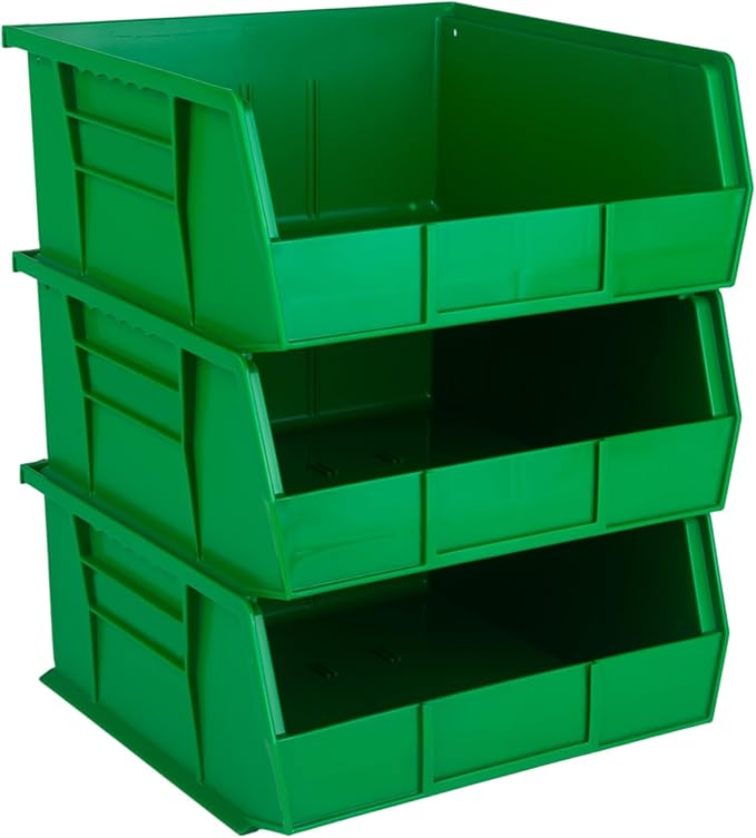 Hudson Exchange 11" x 11" x 5" (3 Pack) Plastic Stackable Storage Bin and Hanging Container, Green