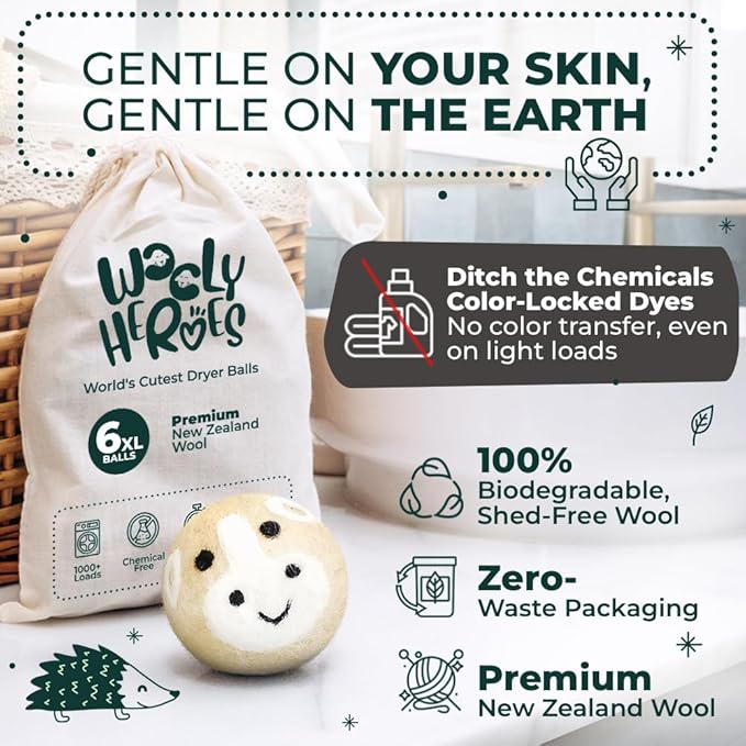 No More Dryer Sheets! XL Wool Dryer Balls 6-Pack, Reusable Laundry Softener & Static Reducer, Eco-Friendly, Long-Lasting, Safe for Sensitive Skin