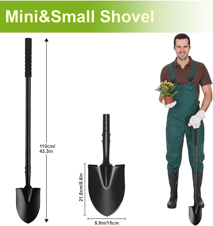 Small Shovel 43.3Inch Durable Metal Shovel for Digging Small Spade Shovel Garden Shovel for Gardening Digging Camping Farming and Outdoors, Black