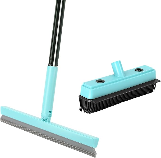 Floor Squeegee with 180° Rotating Head,with Rubber Broom for Carpet Pet Hair Remover,air Broom,for pet Removal Fluff Carpet, Hardwood Floor, Cleans Glass, Fine Dust, Hair, Liquid (Black)