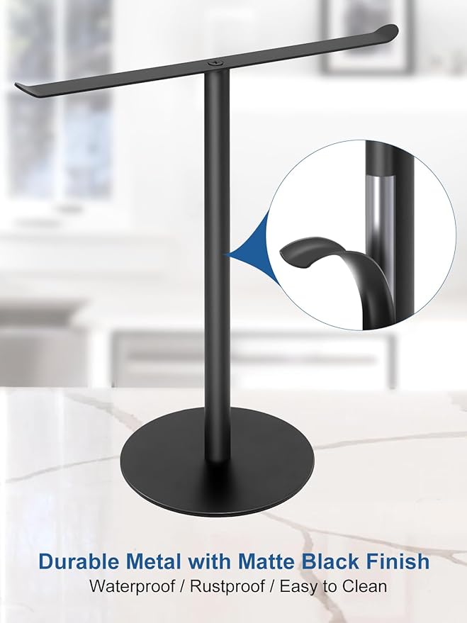 Haturi Hand Towel Holder for Bathroom, Freestanding T-Shaped Hand Towel Stand, Black Metal Countertop Towel Rack for Bathroom, Kitchen & Vanity