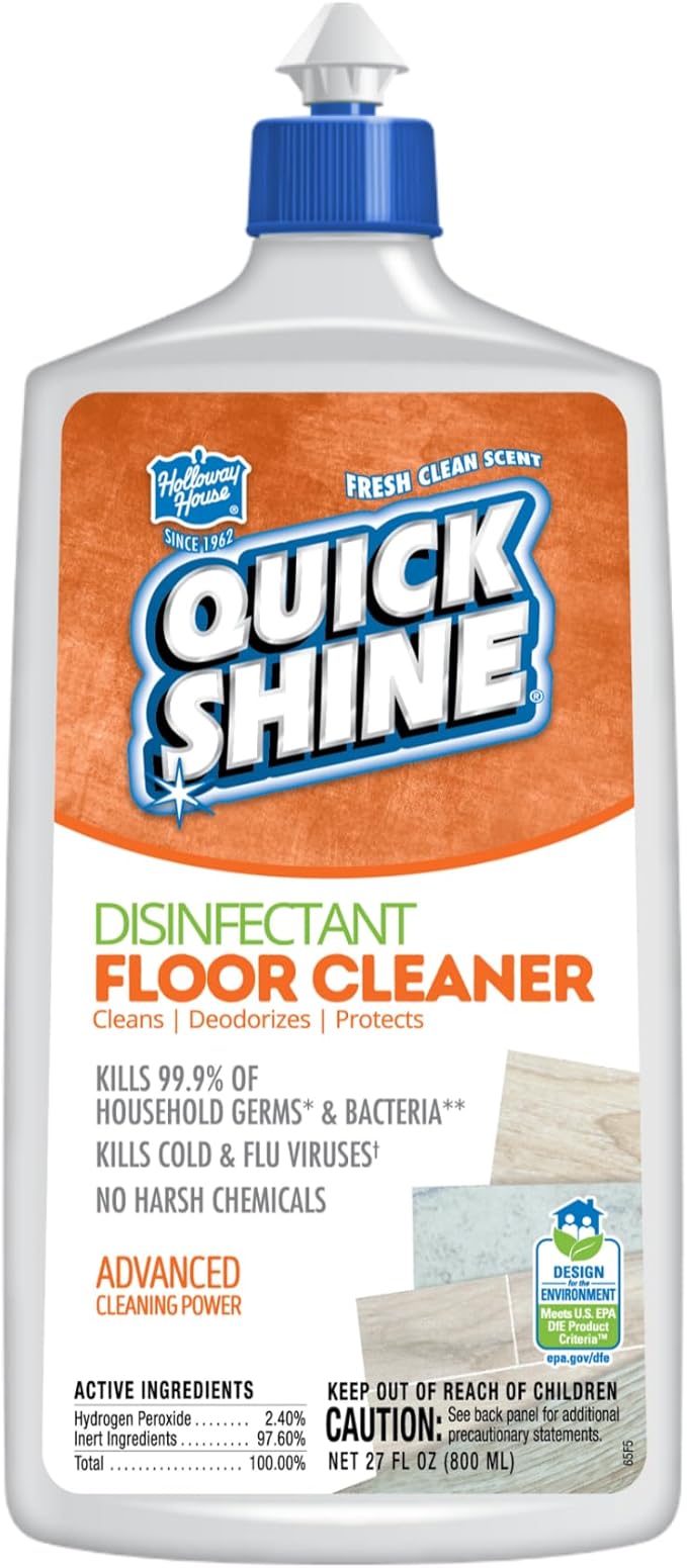 Quick Shine Disinfectant Floor Cleaner 27oz | Hospital Level Disinfectant Kills 99.9% Germs & Bacteria | Cleans w/Power of Hydrogen Peroxide & No Harsh Chemicals | Streak Free & Zero Residue