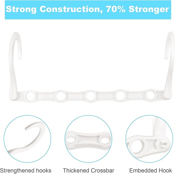 DUCOO Space Saving Hangers 10 Pack, Heavy Duty Magic Cascading Hanger Organizer with 5 Enclosed Anti-Slip Holes, Closet Organizers and Storage for Clothes, College Dorm Room Essentials, White