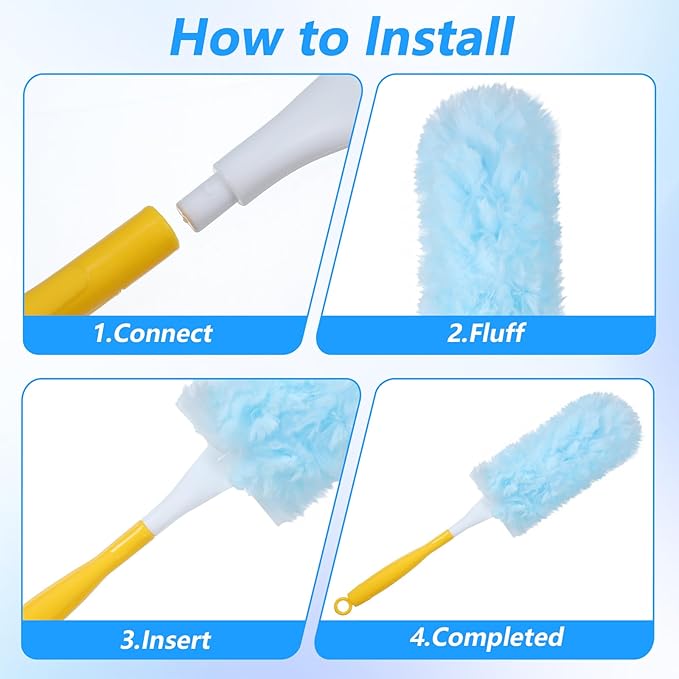 50 Pcs Duster Refills, 360° Dust Removal Brush Disposable Replacement Head with 1 Short & 1 Extendable Handle, Polyester Fiber for Electronics, Furniture, Blinds, Ceiling Fans, Walls