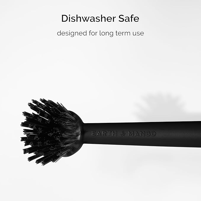 Earth & Mango Magnetic Dish Brush & Scraper, Snaps to Sink, Non-Scratch, Dishwasher Safe, Dish Scrubber – Onyx Black