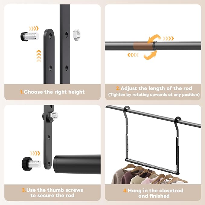 Mavivegue Adjustable Closet Rods for Hanging Clothes, Heavy Duty Closet Hanging Rod, Double Hanging Closet Rod, Space-Saving Closet Extender Hanging Rod,1 Pack Black