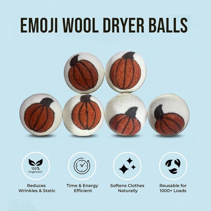 Ezhippie Quality Wool Dryer Balls - 6 XL Pumpkin Pack - 1000+ Loads - Pure Organic Wool - Reusable Natural Fabric Softener Perfect with Essential Oils, Reduce Clothing Static and Wrinkles